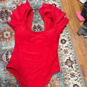 Red Ruffled Kids One Piece Swimsuit